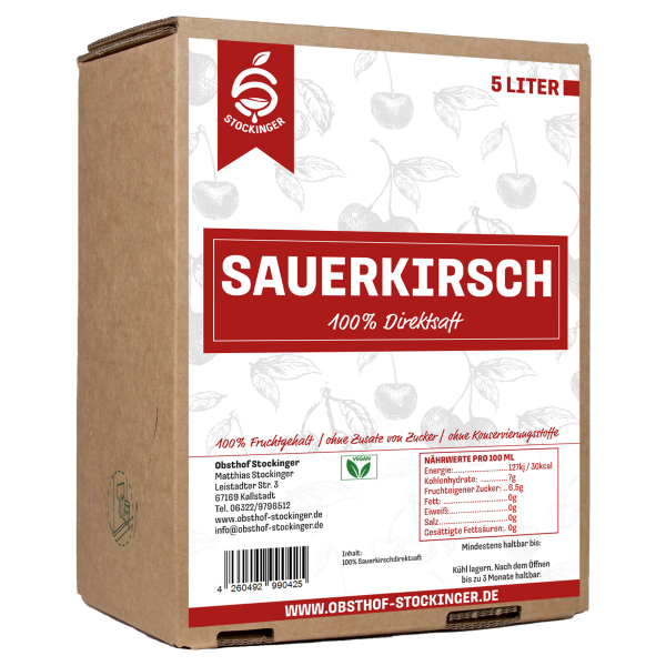 Sauerkirschsaft 100% Dirketsaft 5 Liter Bag in Box